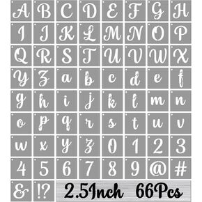 BAMIDELE 2 Inch Alphabet Letter Stencils for Painting, 66 Pcs Reusable Plastic Calligraphy Letter Stencils and Numbers Template Kit for Painting on Wood, Chalkboard, Fabric, Door Porch, Wall Art