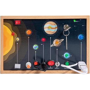 Adena Montessori Solar System Busy Board for Toddlers Wooden, Sensory Activity Board Toys LED Light Switch,Travel Toys for 1-6 Year Old Boys & Girls Gifts,Educational Board for Fine Motor Skills