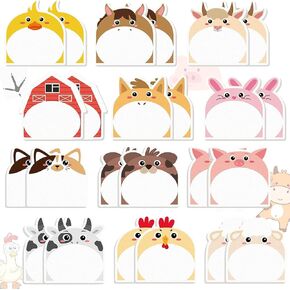 24 Packs Cartoon Sticky Notes Set 12 Designs Note Pads, 720 Sheets, Cute Cartoon Writing Memo Pads for Kids Students School Office Home Supplies, Small Gifts (Farm Animals)