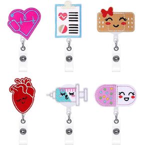 6 Pcs Nurse Badge Reels Felt Retractable Badge Reels Themed Badge Holders Gift for Christmas Thanksgiving School Nurses Students ID Badges Name Cards Lanyards Holidays