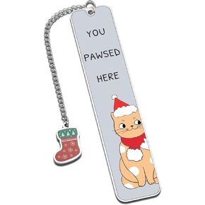 Christmas Bookmark, Stocking Stuffers for Women Men 2024, Cat Lover Gifts for Women, You Pawsed Here Cat Bookmark, Funny Bookmark for Book Lover, White Elephant Gift, Xmas Gifts, Merry Christmas Gifts