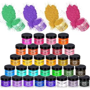 Mica Powder for Epoxy Resin, 30 Color 10g/Jar Pigment Powder Dye for Slime Soap Bath Bombs Candle Making Colorant, Cosmetic Pearl Powder for Nails Decor, Makeup, DIY Craft Supplies with Spoons