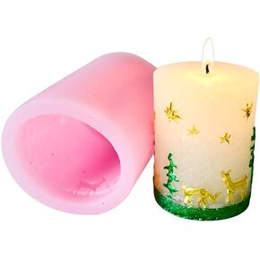 3D Cylinder Christmas Candle Molds, Embossed Christmas Tree & Elk Reindeer Pattern Silicone Soap Mold for Home Party Decoration