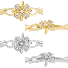 SUPERFINDINGS 4Pcs 2 Colors Brass Pave Cubic Zirconia Fold Over Clasps Golden Silver Flower Extender Clasp Closure Hexagon End Caps for Bracelet Necklace Jewelry Extender