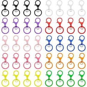 40Pcs Lobster Claw Clasps Keychain for Jewelry Making,10 Colors Swivel Clasps Hook Clips Colorful Metal Lobster Clasp Swivel Trigger Clips with Flat Split Keychain Ring for DIY Craft Key Chain Making