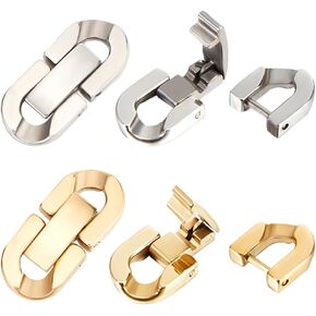 Beebeecraft 1 Box 6 Set Fold Over Clasps Stainless Steel 2 Colors Oval Shaped Extender Clasps for DIY Bracelet Necklace Jewelry Making Gold&Sliver