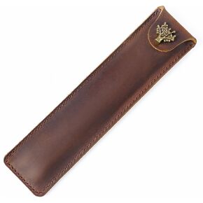 Vintage Genuine Leather Pen Case Handmade Fountain Pen Pouch Protective Sleeve Cover Stylus Touch Pen Holder Button Flip Cover (Purple)