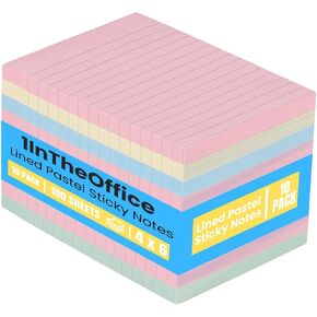 1InTheOffice Large Sticky Notes 4x6, Lined Assorted Pastel Color Self-Stick Notes 4" x 6" 100 Sheets - 10 Pack…
