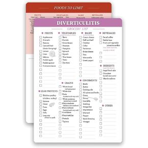 Reusable Diverticulitis Food Grocery & Shopping List Guide, Diverticulitis Diet Food Chart Meal Plan, High Fiber Foods，Digestive & Gut Health friendly, Double Sided Erasable material