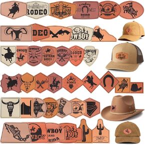Western Cowboy Leatherette Hat Patches: Meneng 40Pcs Laserable Faux Leather Iron On Patches DIY Accessories for Jackets Backpacks Caps