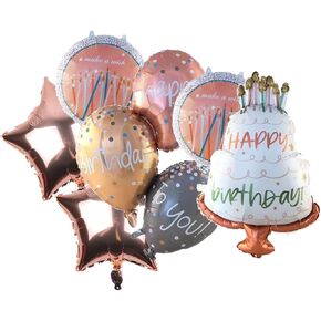 6PCS Big Happy Birthday Balloon Foil Inflated Mylar Balloons Rose Gold Birthday Party Decoration Kit for Party Decoration Supplies