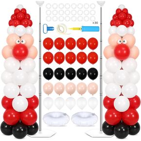 2 Sets Santa Claus Balloon Column Stand Kit with 102 Balloons Christmas 4.9ft Adjustable Balloon Tower Stand with Bases Adjustable Balloon Arch Column for Christmas Birthday Party Supplies Decor