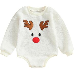 KMBANGI Infant Baby Girls Boys Christmas Romper Fleece Long Sleeve Crew Neck Reindeer Jumpsuit Xmas Fall Winter Clothes