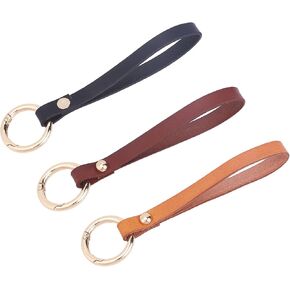 WADORN 3 Colors Genuine Leather Wristlet Strap, 5.5 Inch Leather Keychain Wrist Strap Purse Wrist Lanyard Replacement Keychain Hand Strap with Alloy Clasp for Short Clutch Bag Handbag Phone Case