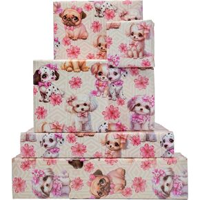 Dtiafu Dog Wrapping Paper for Girls Birthday Floral Style Gift Wrap Paper Bulk Dogs with Pink Flowers for Kids Women Baby Shower Holiday, 20 X 28 Inch, Folded Flat (6 Sheet Recyclable)