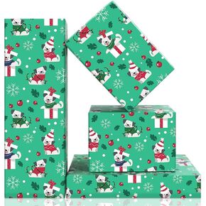 Dog Gift Wrapping Paper for Boys Girls Kids, Christmas Pet Puppy Dog Gift Wrap Paper 4 Folded Sheets Green Wrapping Paper for Christmas, Birthday, Xmas and Winter Holidays, 28 x 20 Inches