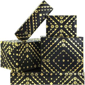 Black and Gold Wrapping Paper, Metallic Black Gold Foil Gift Wrap Paper Geometry Pattern - Triangle, Circle, Square Luxury Vintage Art Paper for Women Men - Birthday Muslim Eid New Year Christmas