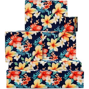 CENTRAL 23 Floral Wrapping Paper - 6 Sheets of Gift Wrap - Tropical Flowers - Hawaiian Themed - Summer - For Birthday Wedding Bridal Holiday - Recyclable