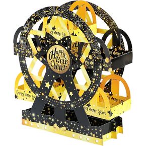 HOWAF New Years Ferris Wheel Cupcake Holder with 5 Boxes, 2025 New Year Black Gold Disco Ferris Wheel Centerpiece for Happy New Year Party Supplies Candy Desserts Cake Snack, New Year Table Topper
