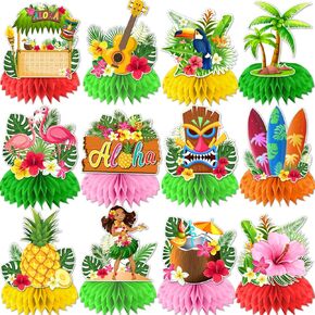 12 Pcs Luau Party Decorations Honeycomb Centerpieces, Hawaiian Party Decorations Luau Centerpieces for Tables, Hawaii Luau Table Decorations, Tropical Party Decorations Hawaiian Centerpiece