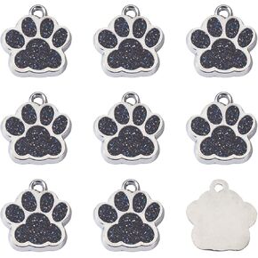 FASHEWELRY Paw Print Charms Dog Paw Keychain Charms Animal Glitter Footprint Charms Glitter Powder Alloy Enamel Cat Dog Pendants for DIY Necklace Bracelet Jewelry