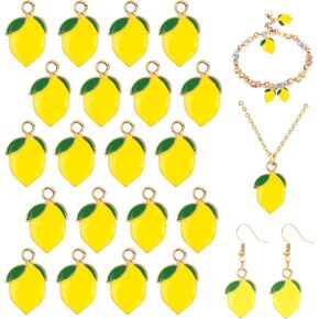 20 Pcs Yellow Lemon Charms Pendant Enamel Fruit Jewelry Gold Plated Plant Beads with Hole for DIY Bracelet Necklace Keychain Earrings Craft Art Accessories Hair Clip Decorations Collection