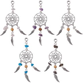 PH PandaHall 10pcs Dream Catcher Charm 5 Color Dangling Dreamcatcher Pendants Dreamcatcher Feather Charms Filigree Ethnic Ornament for Keyring Keychain Necklace Jewelry Making Antique Silver