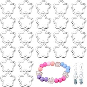 100pcs Hollow Flower Bead Frames for Jewelry Making, 15mm Double Hole Silver Hollow Petal Flower Beads, Linking Rings Frames, Charm Jewelry Charms for DIY Crafts, Bracelet, Necklace