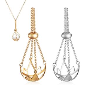 MAGICLULU 2Pcs Crystal Stone Holder Necklace Metal Crystal Cage Necklace Empty Holder Pendant Necklace for Women Jewelry