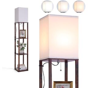 Floor Lamp with Shelves, Shelf Floor Lamps for Living Room with 2 USB Charging Ports 1 Power Outlet and Drawer, Modern Corner Square Display Standing Lamp 4-Tier Tall Bookshelf Lamp for Bedroom