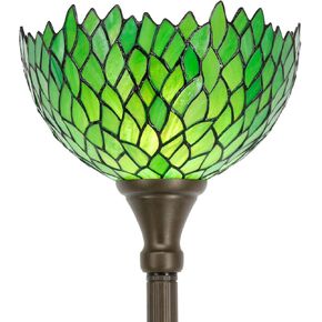 WERFACTORY Tiffany Floor Lamp Green Wisteria Stained Glass Light 12X12X66 Inches Pole Torchiere Standing Corner Torch Uplight Decor Bedroom Living Room Home Office S523 Series
