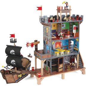 KidKraft Pirate's Cove Wooden Ship Play Set with Lights and Sounds, Pirates and 17-Piece Accessories, Gift for Ages 3+