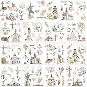 Christian Rub on Transfers for Crafts Stickers: 12 Pcs Rustic Cross Rub on Transfers Religious Bible Rub on Transfers for Furniture Decals for Glass Wood Home Decor DIY Gifts (6 * 6 inches)