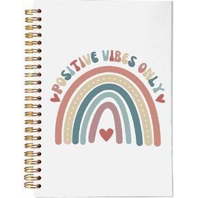 VNWEK Groovy Positive Vibes Only Boho Rainbow Spiral Notebook Journal 5.5 x 8.3 inches,Positivity Quote Lined Hardcover Spiral Notebook,Motivational Gifts for Women Girls
