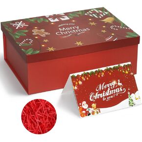 Eerbaier Christmas Gift Box - 11.3x8.2x4.1 Inches Christmas Box with Lid - Large Gift Box with Paper Fill and Greeting Card (Red)