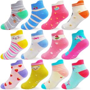 ELUTONG Kids Non Slip Socks Grip Ankle Sticky Toddler Socks 12 Pairs for 1-3/3-5/5-7 Years Old Boys Girls Infant Baby