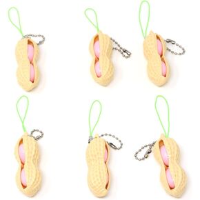 Honbay 6PCS Cute Peanut Decompression Toy Squeeze Peanut Fidget Toy Extrusion Peanut Keychain Keyring Stress Relieving Keychain Toys