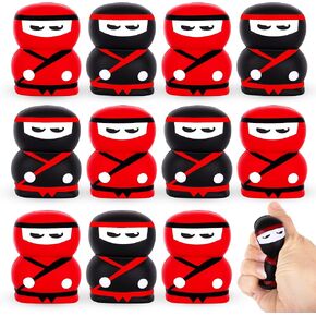 ArtCreativity Squishy Ninja Party Favors - Set of 12 Small Squishy Toys - Ninja Figurine Party Favors for Kids with 6 Red and 6 Black Designs - Ninja Stress Toys - Slow Rising Stress Relief Toys