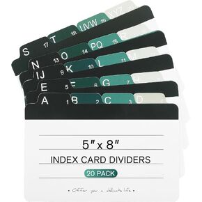 MaxGear 5"x8" Index Cards Dividers, 20 counts Alphabetical Index Cards Blank Ruled Note Cards with 1/4 Cut Tabs, File and Recipe Study Dividers, Assorted Colors Card File, A-Z Guide