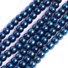 GEM-Inside 3mm Blue Metallic Coated Hematite Non-Magnetic Gemstone Loose Beads Round Energy Stone Power Beads for Jewelry Making 15"