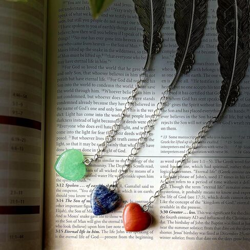 Metal Feather Bookmarks with Genuine Heart Gemstones, Set of 3 (Sodalite, Green Aventurine, Red Jasper) in Saudi Arabia