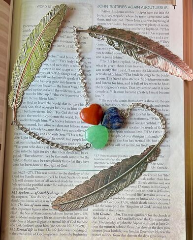 Metal Feather Bookmarks with Genuine Heart Gemstones, Set of 3 (Sodalite, Green Aventurine, Red Jasper) in Saudi Arabia