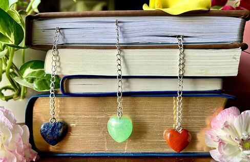 Metal Feather Bookmarks with Genuine Heart Gemstones, Set of 3 (Sodalite, Green Aventurine, Red Jasper) in Saudi Arabia