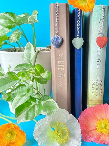 Metal Feather Bookmarks with Genuine Heart Gemstones, Set of 3 (Sodalite, Green Aventurine, Red Jasper) in Saudi Arabia