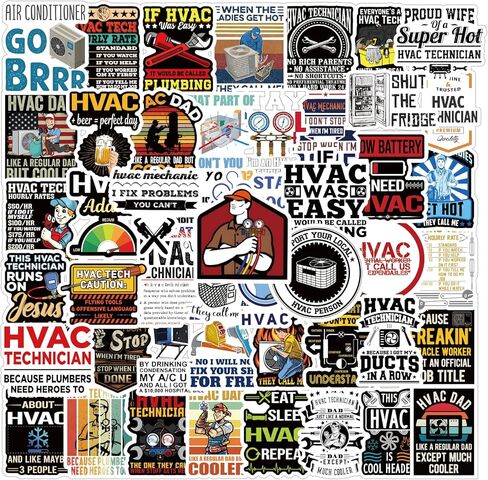 مجموعة 56 قطعة من ملصقات HVAC، ملصقات جمالية مقاومة للماء من الفينيل لزجاجة المياه، الكمبيوتر المحمول، الهاتف، لوح التزلج، سجل القصاصات، ممتص الصدمات للأطفال والمراهقين والبالغين من أجل ديكور مستلزمات الحفلات in Kuwait