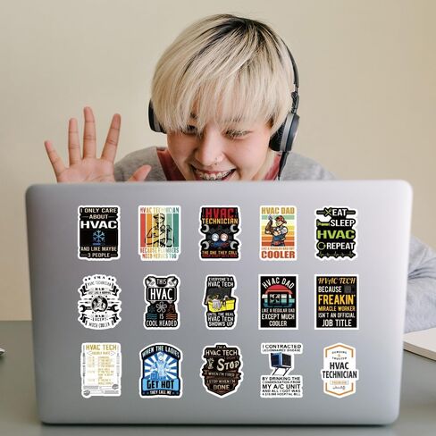مجموعة 56 قطعة من ملصقات HVAC، ملصقات جمالية مقاومة للماء من الفينيل لزجاجة المياه، الكمبيوتر المحمول، الهاتف، لوح التزلج، سجل القصاصات، ممتص الصدمات للأطفال والمراهقين والبالغين من أجل ديكور مستلزمات الحفلات in Kuwait