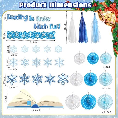 Frienda 99 Pieces 3D Snowflake Bulletin Board Decorations with Paper Fan Tassels Winter Reading is Snow Much Fun Snowflake Cutouts Classroom Decor for Winter Christmas School Party Supplies Home in Saudi Arabia