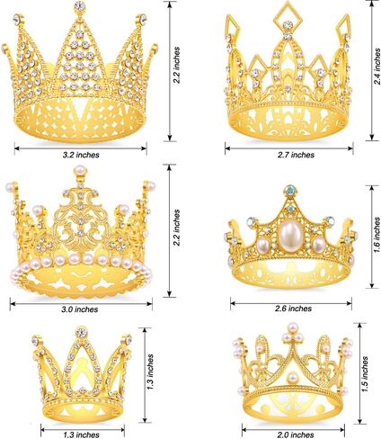 Gold Crown Cake Topper, 6 Pieces Happy Birthday Cake Toppers, Princess Crown Cake Decorations, Mini Crowns for Flower Arrangements, Birthday, Wedding, Party Decor (Gold-Ⅰ, 6) in Saudi Arabia