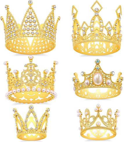 Gold Crown Cake Topper, 6 Pieces Happy Birthday Cake Toppers, Princess Crown Cake Decorations, Mini Crowns for Flower Arrangements, Birthday, Wedding, Party Decor (Gold-Ⅰ, 6) in Saudi Arabia