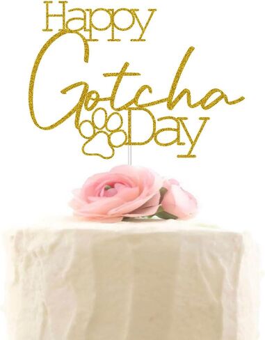Happy Gotcha Day Cake Topper, Pet Adoption Anniversary Cake Toppers, It's My Gotcha Day Party Decoration, Gold Glitter in Saudi Arabia